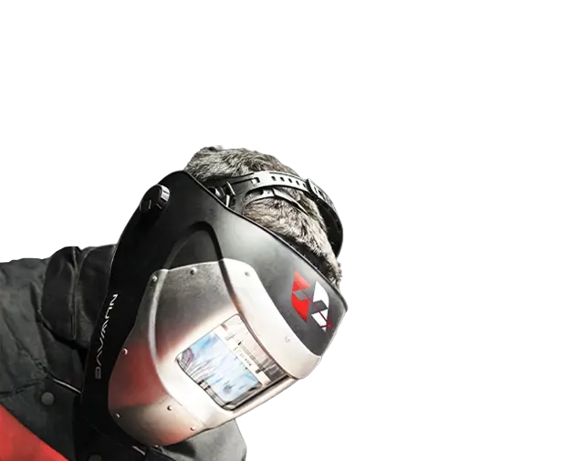 Welder wearing a Nuwave laser safety mask